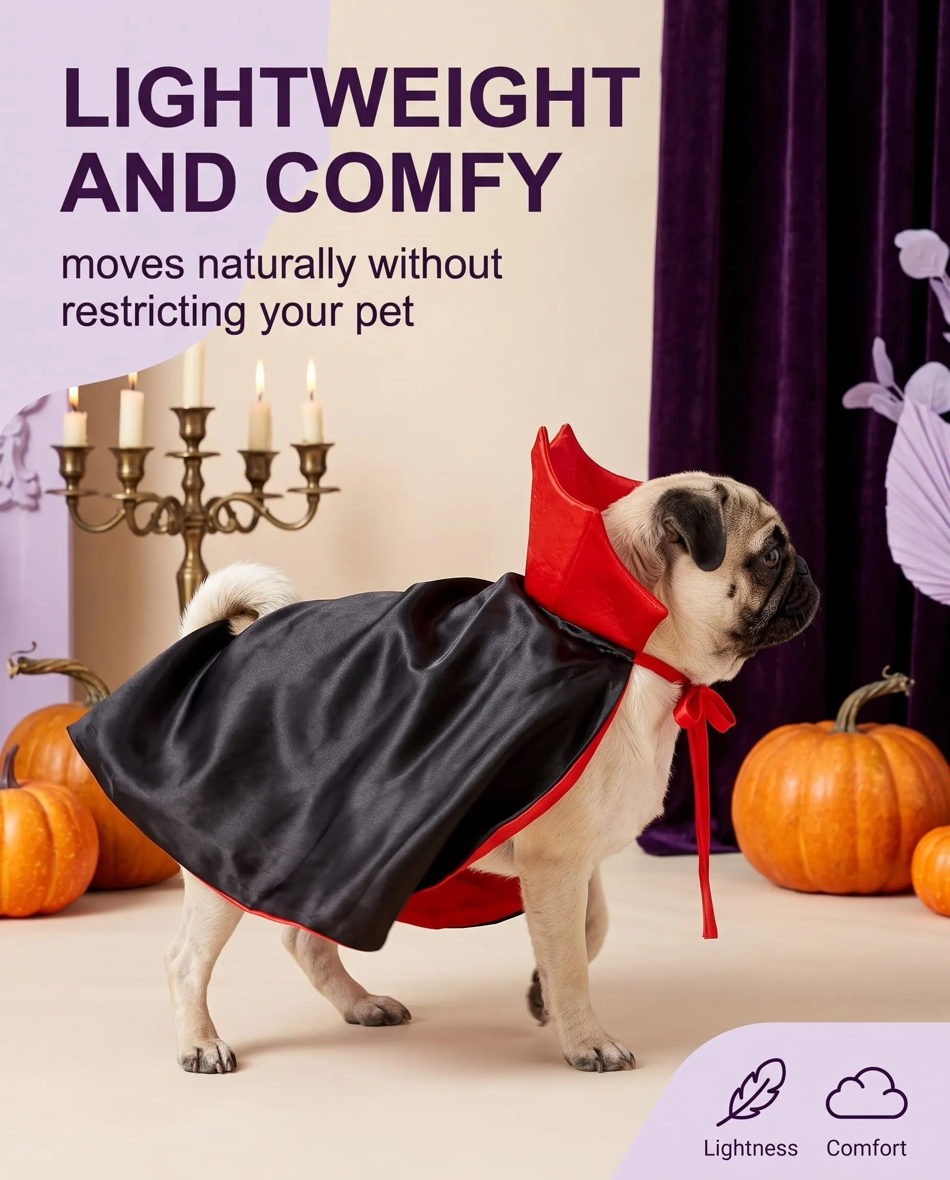 UXEWKL Costume Halloween per Gatto, 1 pz Mantello Leggero per Cani e Gatti, Vestiti Animali Domestici Traspiranti, Taglio Anatomico Confortevole per Feste e Foto Cosplay - immagine 6