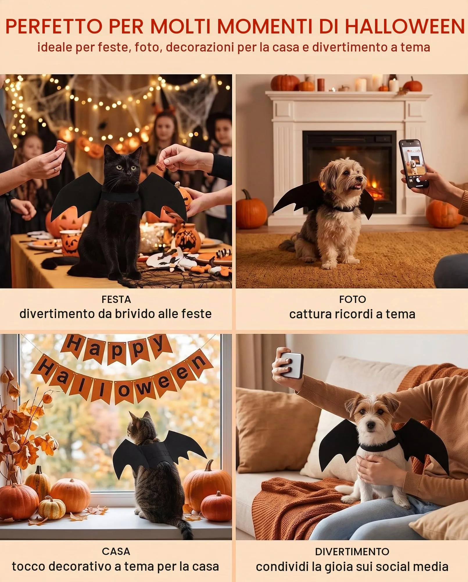 XALFST Ali Pipistrello Halloween per Cane e Gatto, 1 Pz Costume Completo Sottovuoto, Imbracatura Sicura e Ali Flessibili per Movimento Libero durante Celebrazioni e Foto - immagine 4
