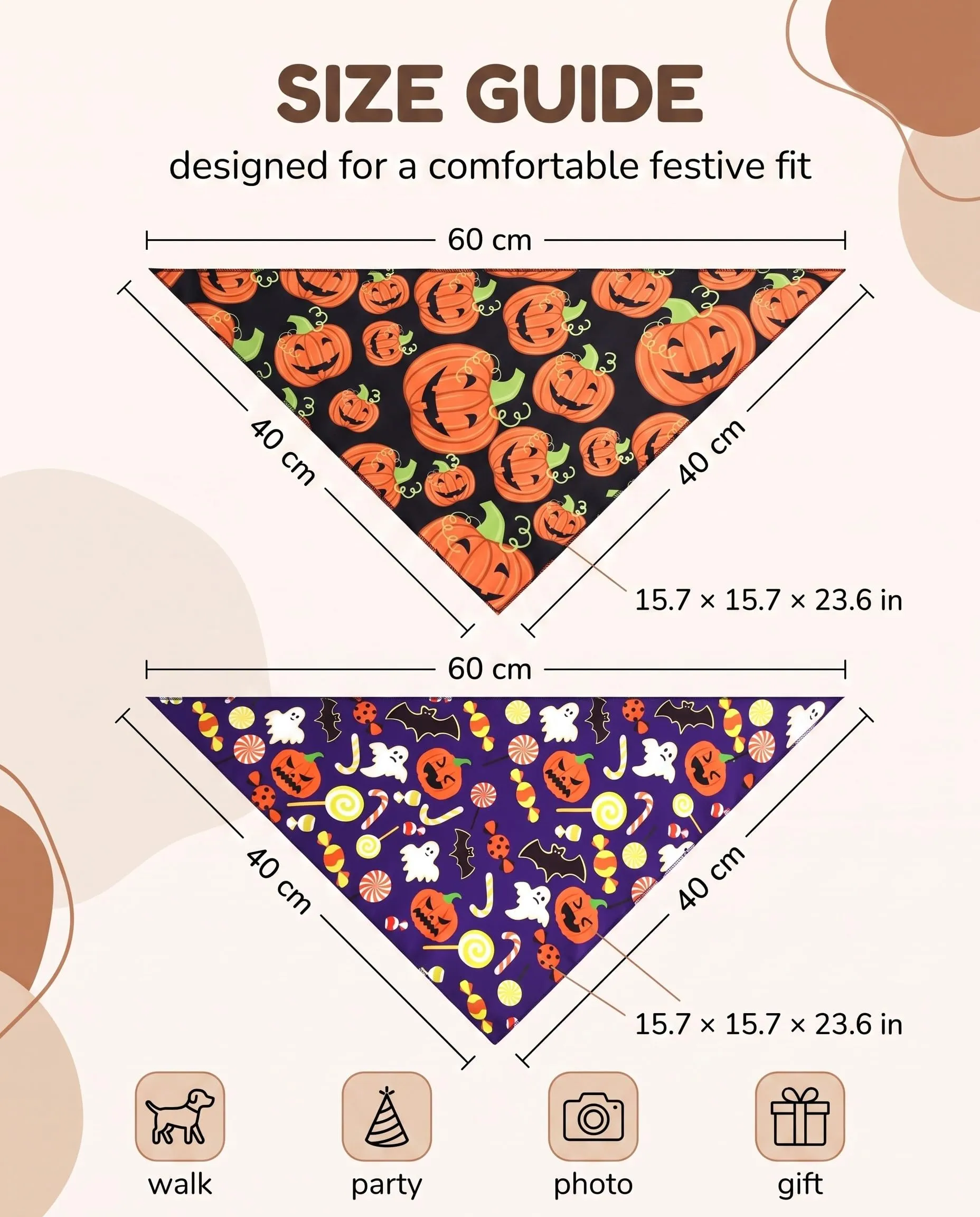 XALFST Bandana per Cani Halloween, 2 Pezzi Sciarpa Triangolo Zucca, Chiusura Clic Sicura e Tessuto Morbido Traspirante per Passeggiate Sicure e Comode - immagine 2