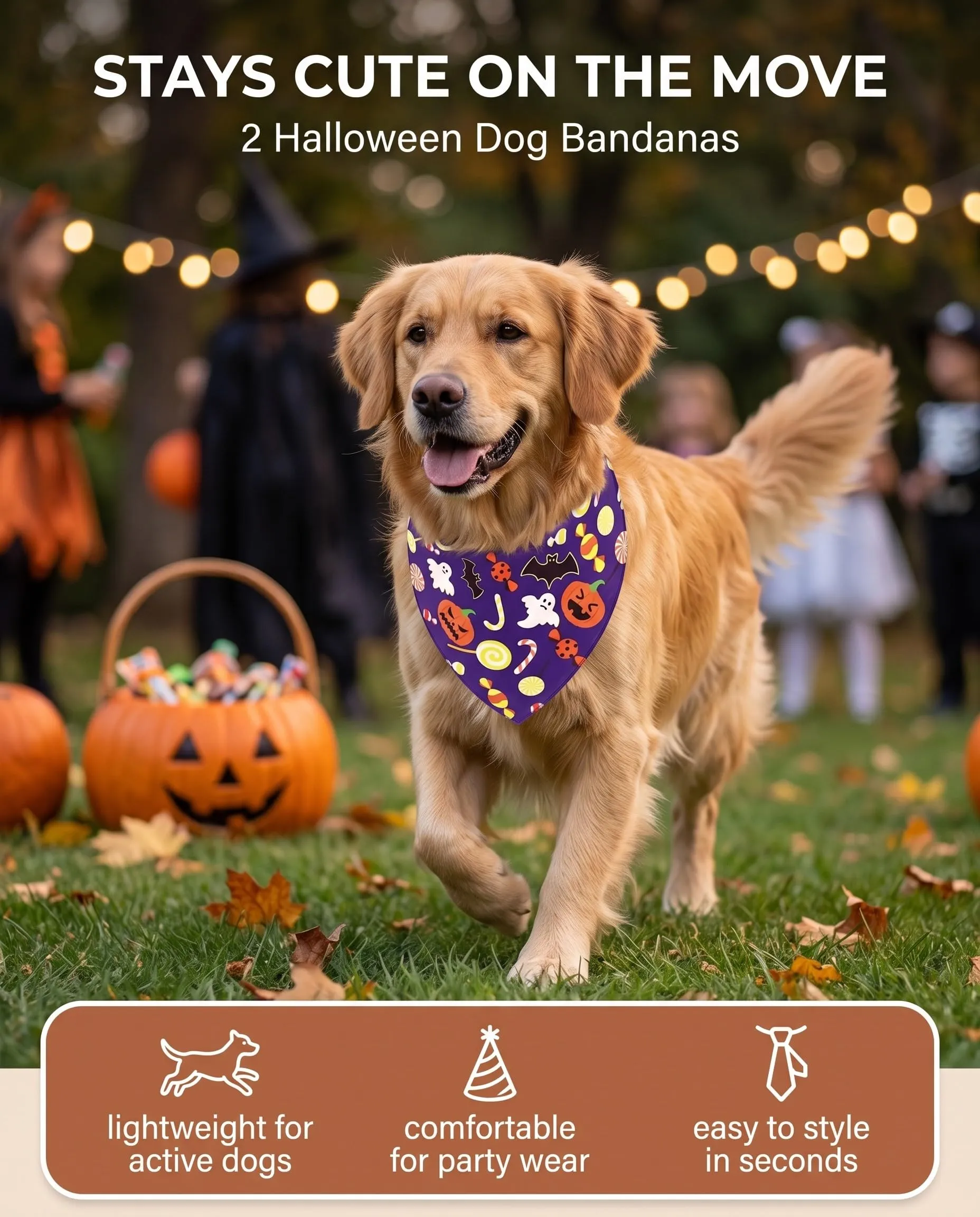 XALFST Bandana per Cani Halloween, 2 Pezzi Sciarpa Triangolo Zucca, Chiusura Clic Sicura e Tessuto Morbido Traspirante per Passeggiate Sicure e Comode - immagine 4
