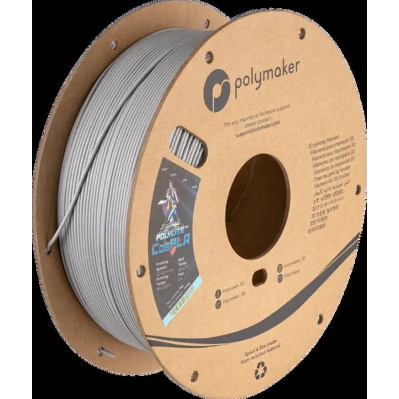 Filamento PLA Polymaker PolyLite CosPLA Version A Grigio Argento 1,75 mm Finitura Opaca - immagine 1