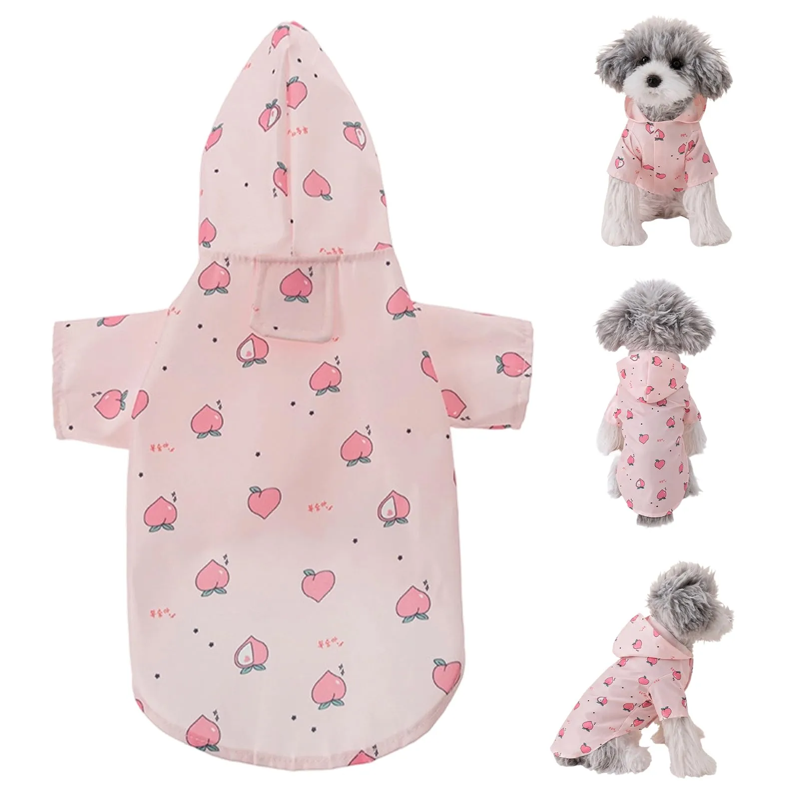 Impermeabile Cane Taglia Piccola e Gatti, Mantellina Pioggia Leggera per Cuccioli 2-5kg, Giacca Impermeabile Regolabile in Poliestere, Protezione Outdoor, Rosa con Pesche, Taglia S - immagine 1