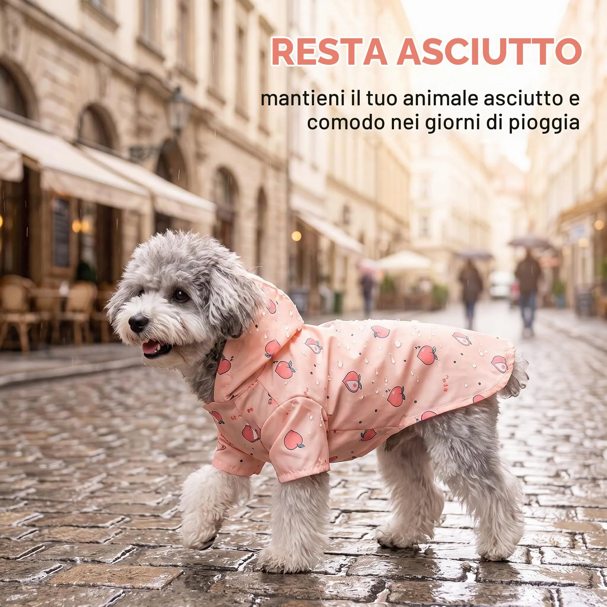 Impermeabile Cane Taglia Piccola e Gatti, Mantellina Pioggia Leggera per Cuccioli 2-5kg, Giacca Impermeabile Regolabile in Poliestere, Protezione Outdoor, Rosa con Pesche, Taglia S - immagine 2