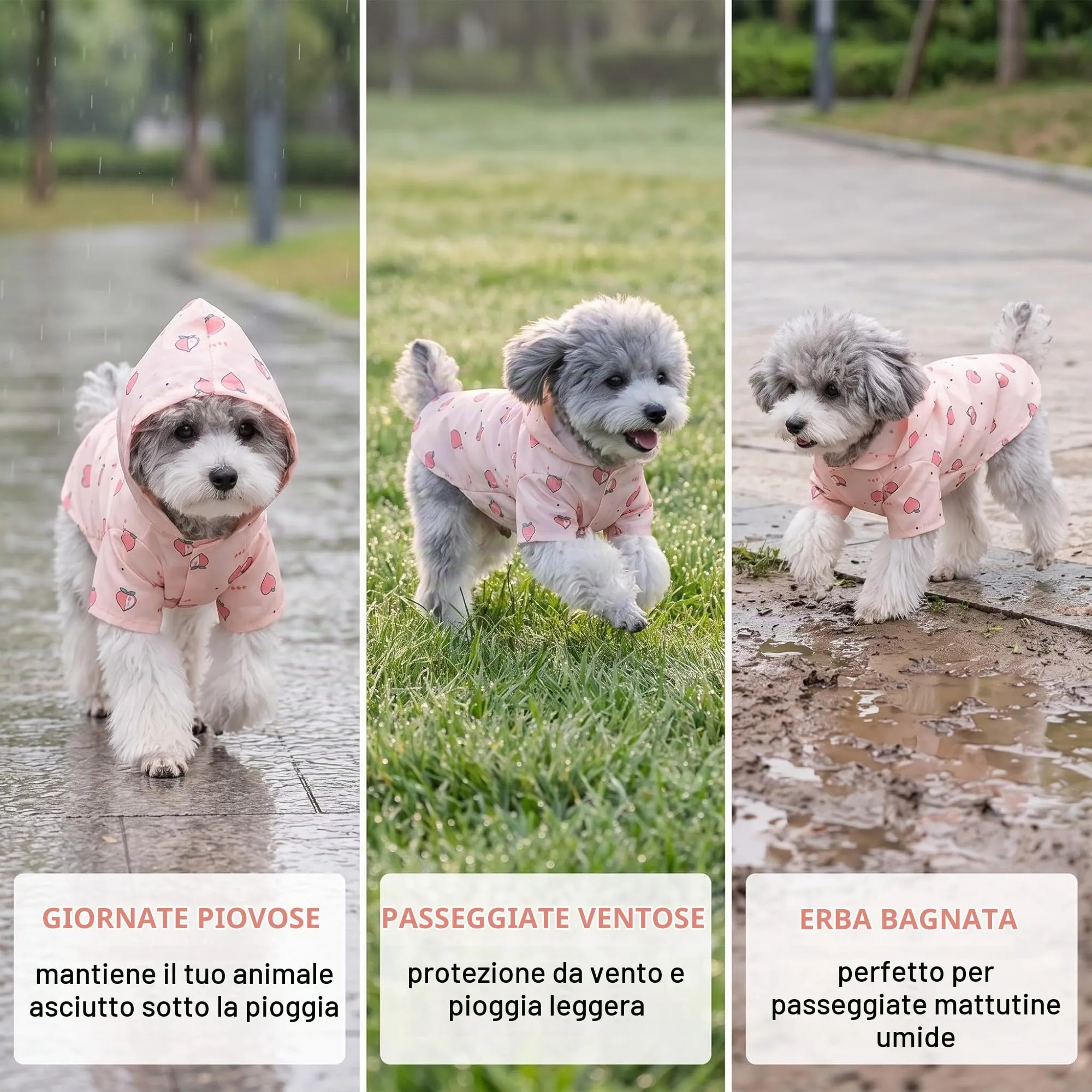 Impermeabile Cane Taglia Piccola e Gatti, Mantellina Pioggia Leggera per Cuccioli 2-5kg, Giacca Impermeabile Regolabile in Poliestere, Protezione Outdoor, Rosa con Pesche, Taglia S - immagine 5