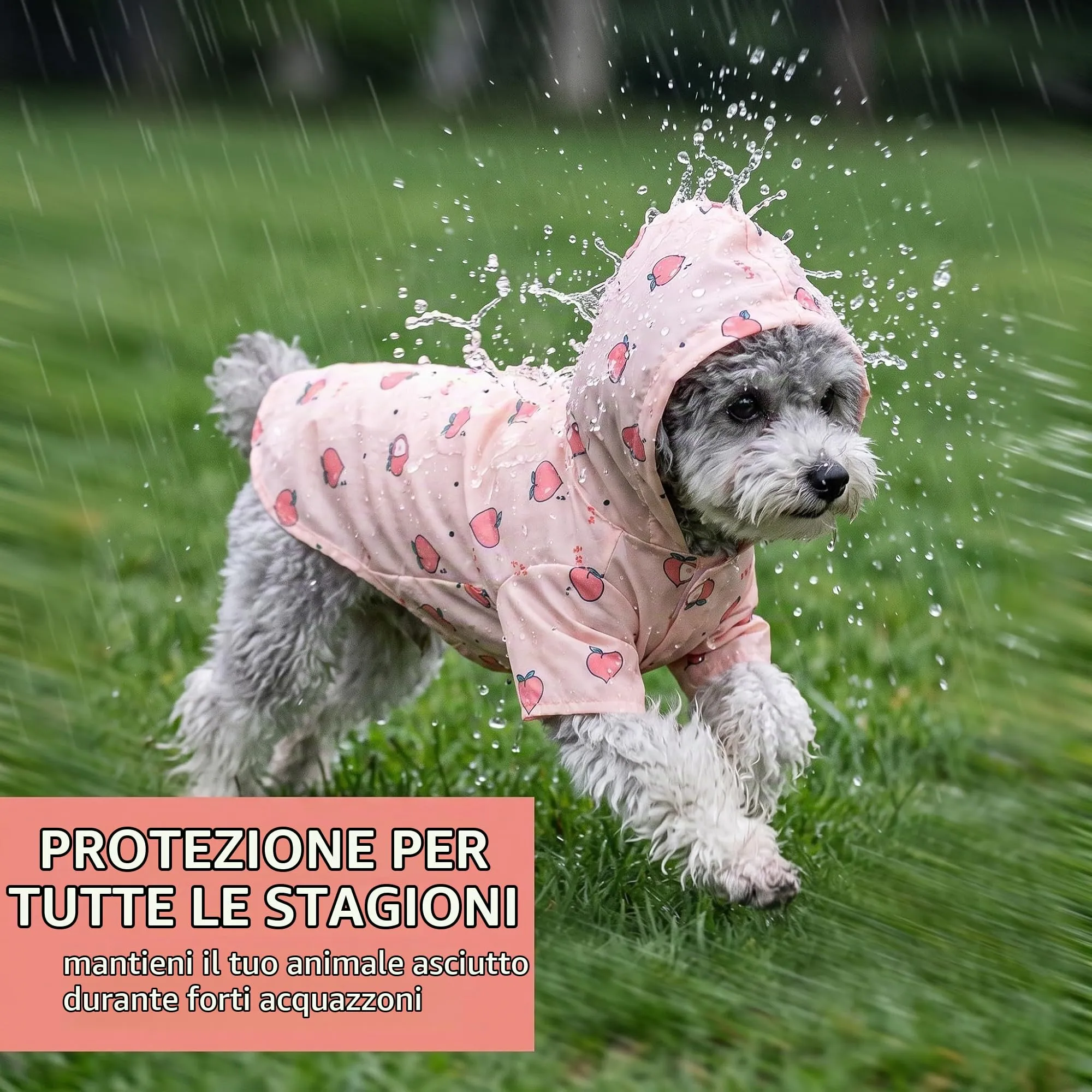 Impermeabile Cane Taglia Piccola e Gatti, Mantellina Pioggia Leggera per Cuccioli 2-5kg, Giacca Impermeabile Regolabile in Poliestere, Protezione Outdoor, Rosa con Pesche, Taglia S - immagine 7