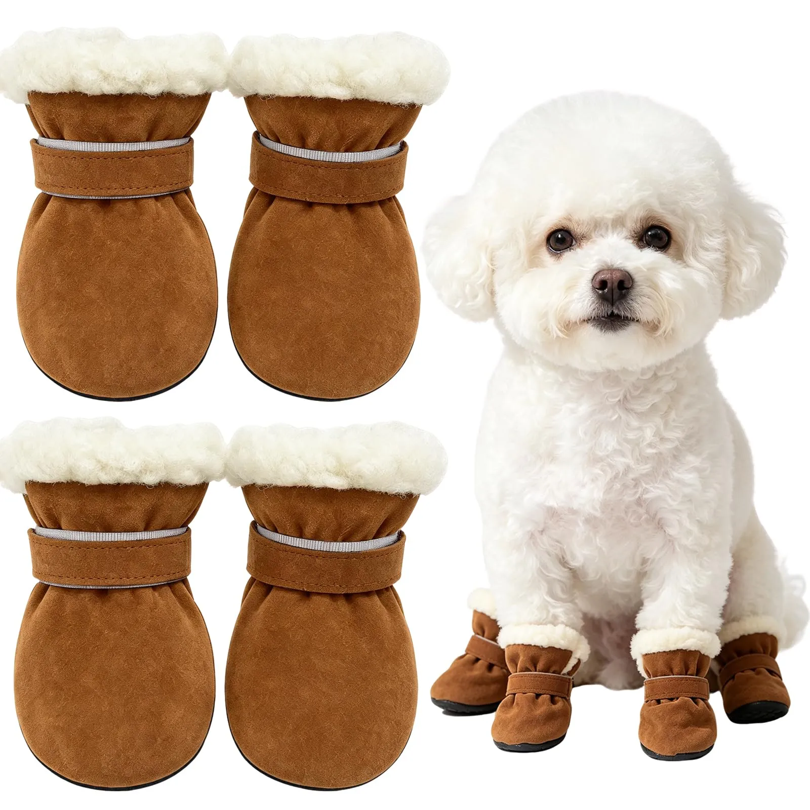 4 Pezzi Scarpette per Cani Morbido e Confortevole Scarpe Cane Marrone 4,5CM - immagine 1