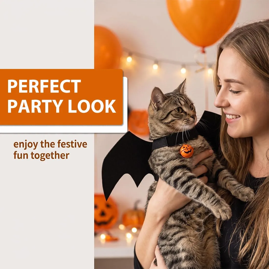 ZVORBH Ali da Pipistrello Regolabili per Gatto, Costume di Halloween con Campana a Zucca, Accessorio Cosplay per Animali Domestici - immagine 5