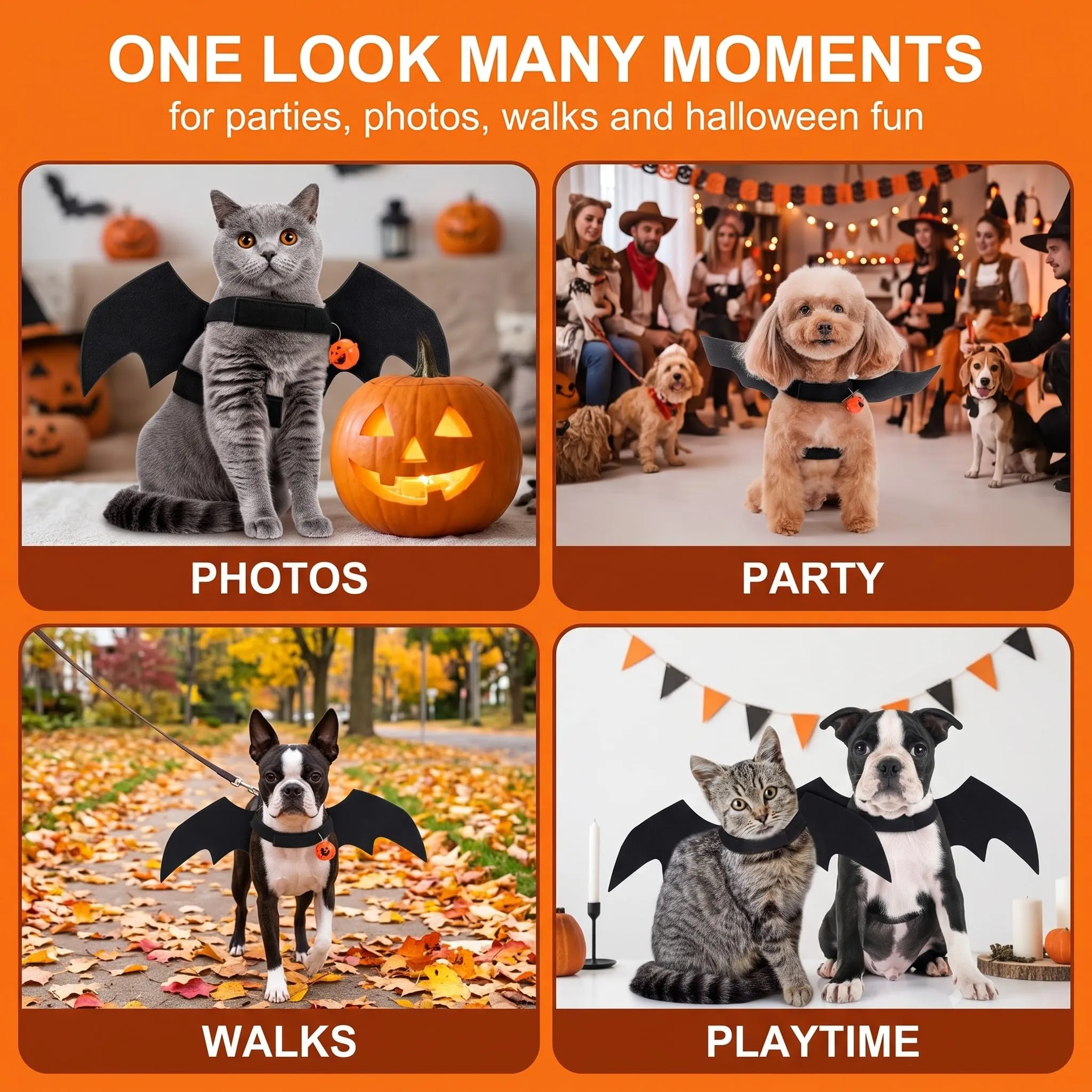 ZVORBH Ali da Pipistrello Regolabili per Gatto, Costume di Halloween con Campana a Zucca, Accessorio Cosplay per Animali Domestici - immagine 7