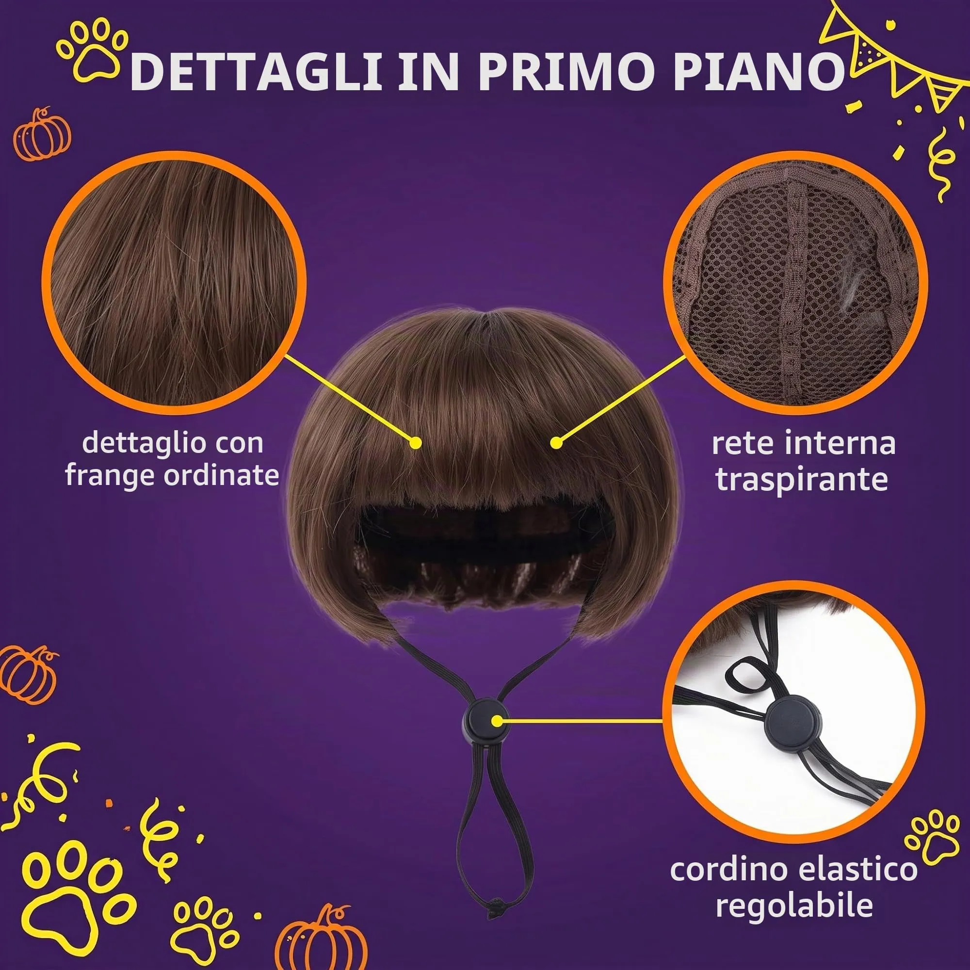 IMLDUY Parrucca per Cani e Gatti con Frangetta, Costume Cane e Gatto Marrone per Halloween, Natale e Feste, Cappello Divertente per Animali Domestici Piccoli, Accessori per Travestimento Cosplay - immagine 3