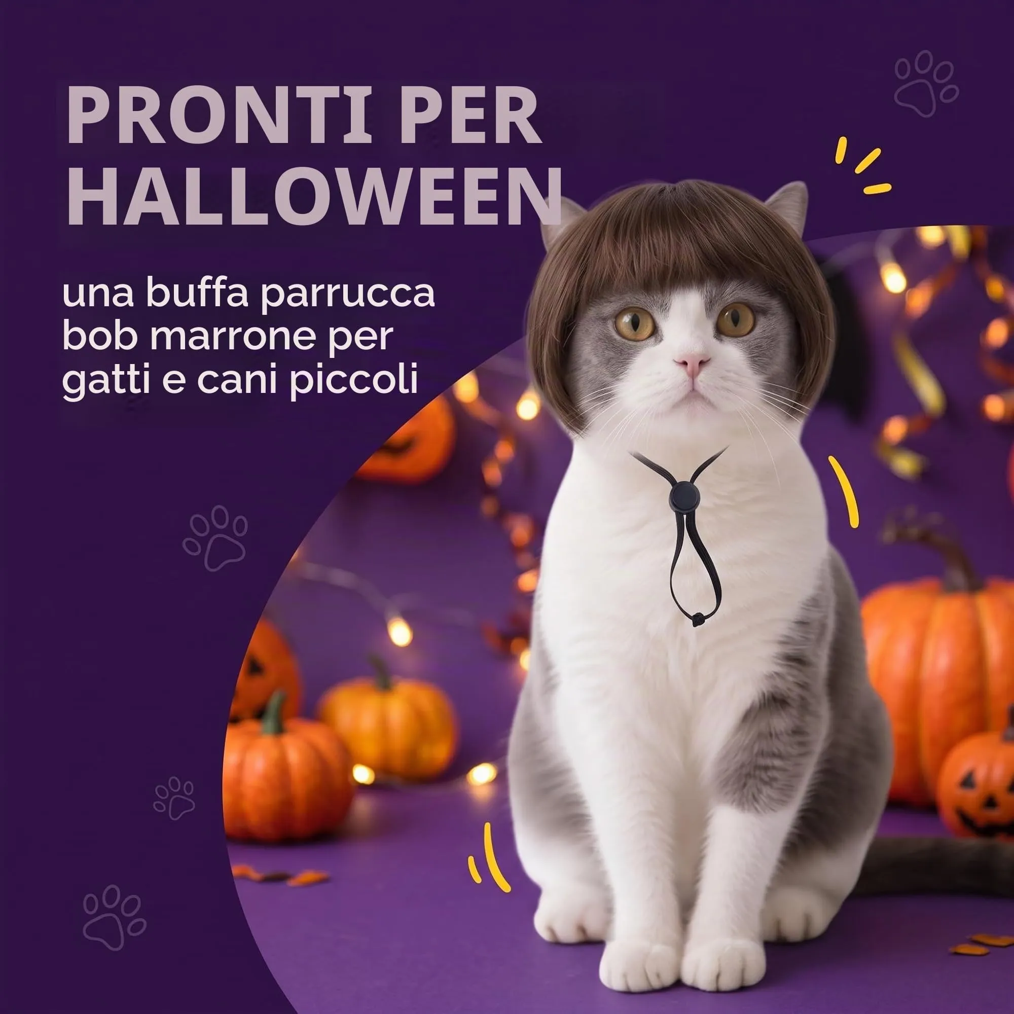 IMLDUY Parrucca per Cani e Gatti con Frangetta, Costume Cane e Gatto Marrone per Halloween, Natale e Feste, Cappello Divertente per Animali Domestici Piccoli, Accessori per Travestimento Cosplay - immagine 4