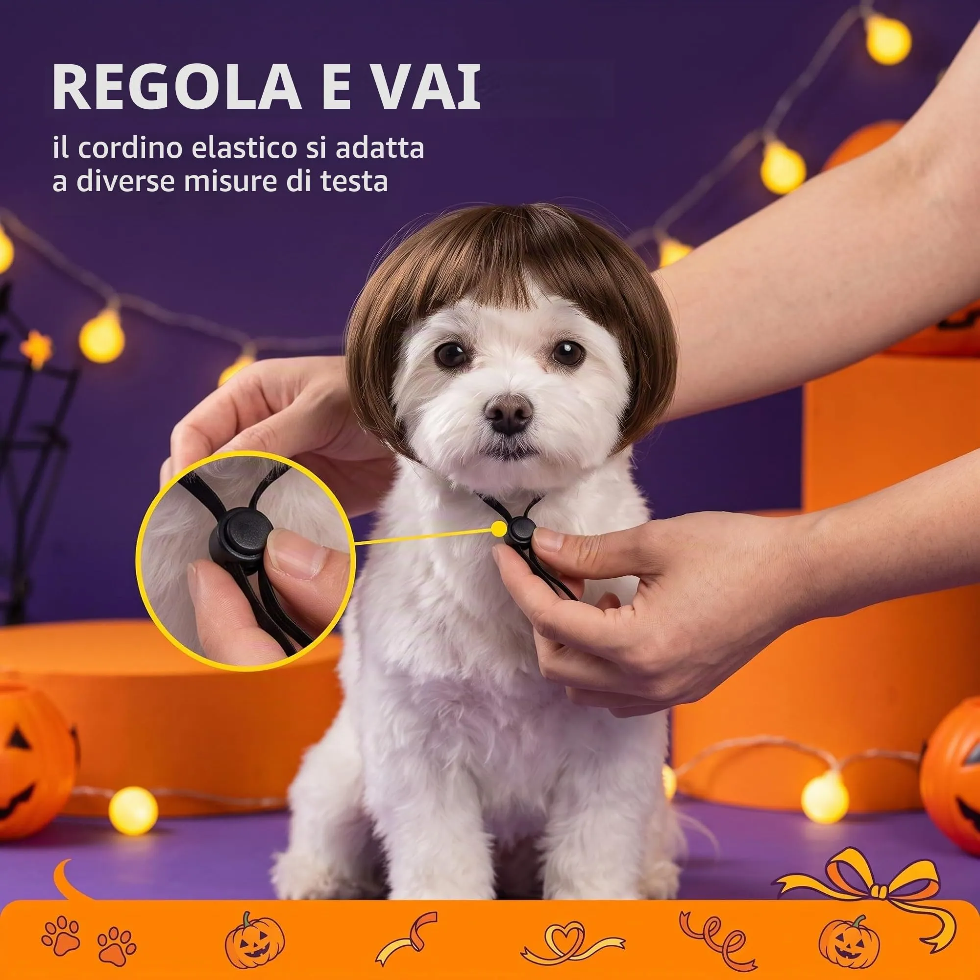 IMLDUY Parrucca per Cani e Gatti con Frangetta, Costume Cane e Gatto Marrone per Halloween, Natale e Feste, Cappello Divertente per Animali Domestici Piccoli, Accessori per Travestimento Cosplay - immagine 6