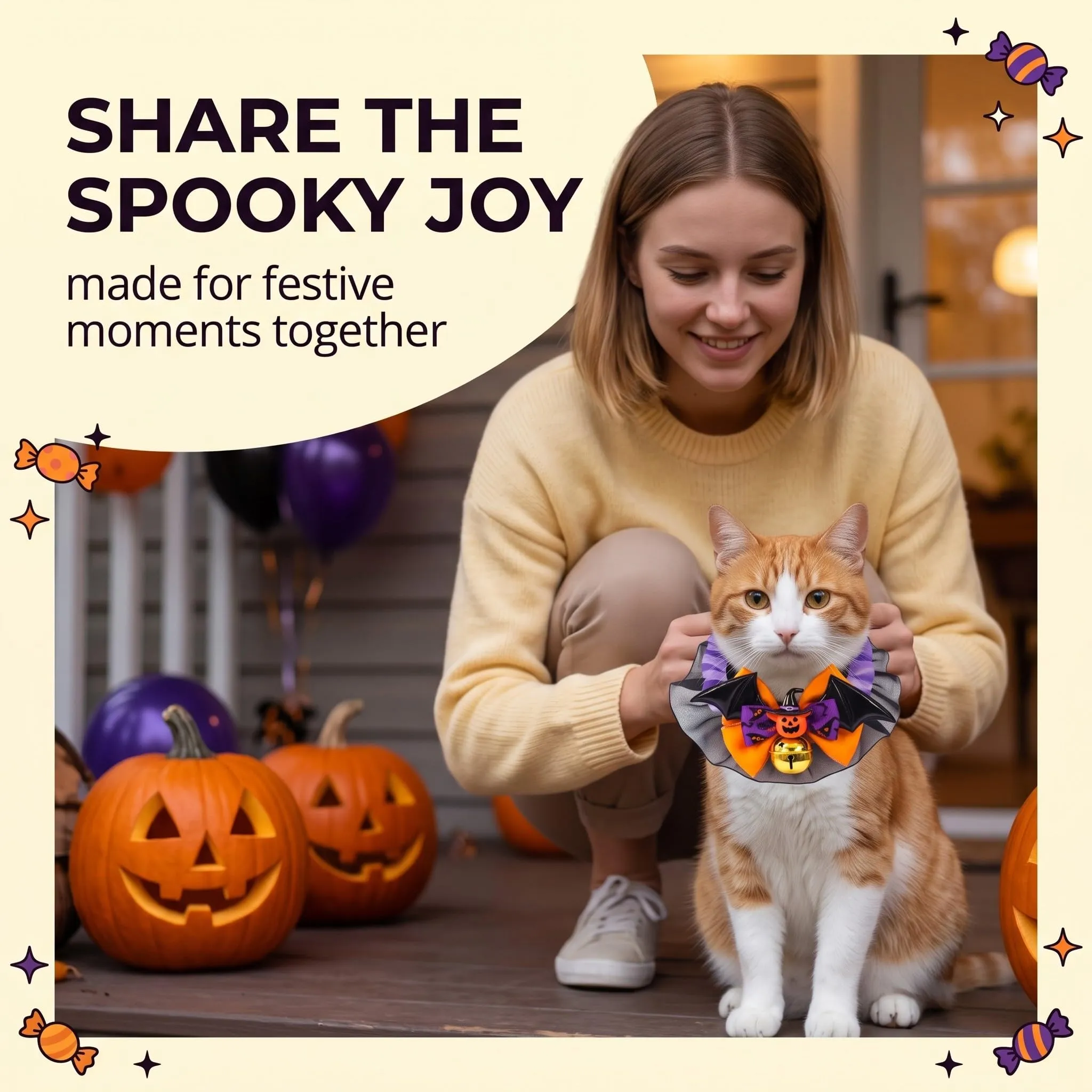 Collare Cane Halloween con Papillon Zucca, Accessori Halloween Animali Domestici, Collare Gatto Regolabile Taglia M per Travestimento Festa e Foto - immagine 3