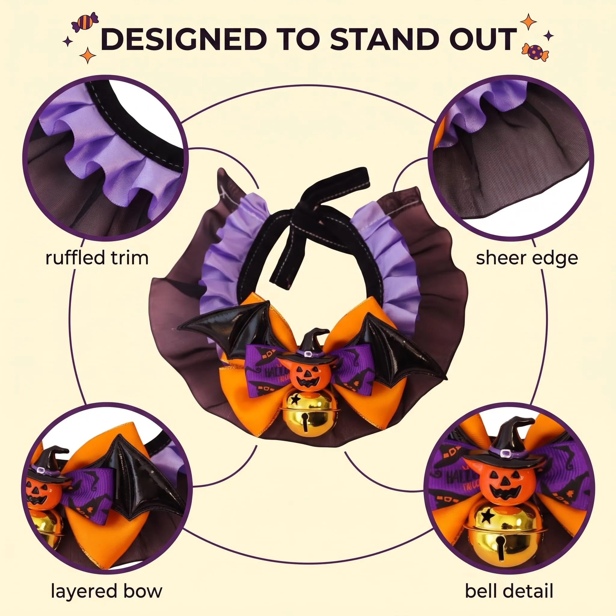 Collare Cane Halloween con Papillon Zucca, Accessori Halloween Animali Domestici, Collare Gatto Regolabile Taglia M per Travestimento Festa e Foto - immagine 6