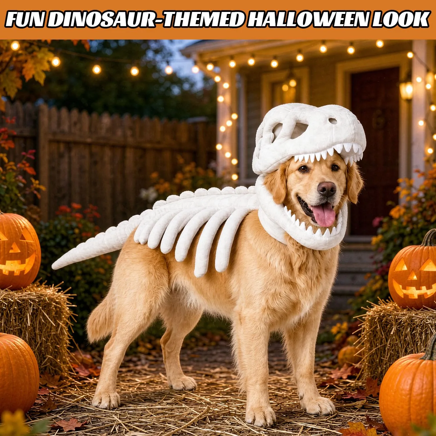 Costume da scheletro di dinosauro per cani, 80cm Costume da Dinosauro di Peluche per cani, Costume Da Scheletro Di Dinosauro Gatto Di Halloween, Spinosaurus Plush Dino Outfit, per Halloween, foto - immagine 6