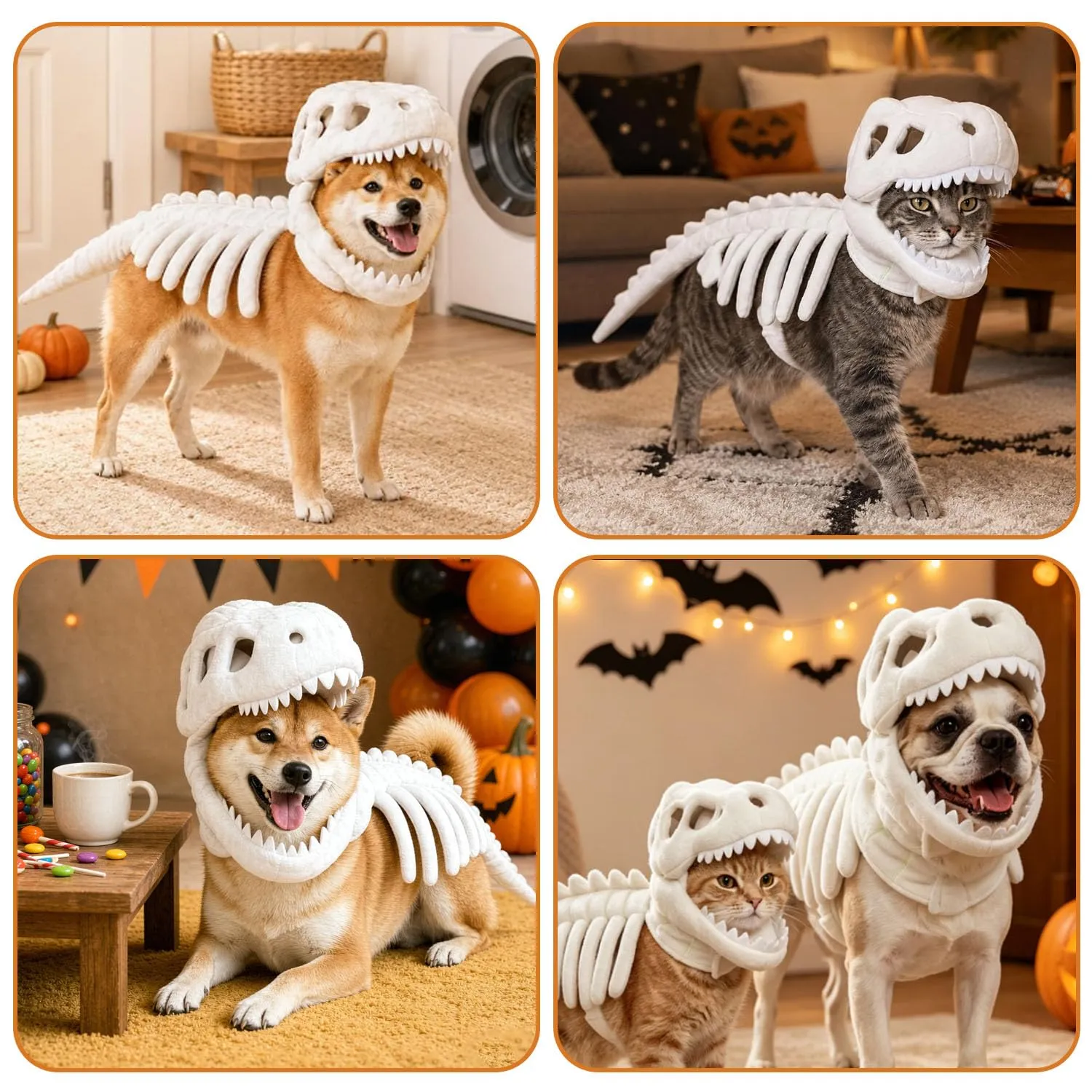 Costume da scheletro di dinosauro per cani, 80cm Costume da Dinosauro di Peluche per cani, Costume Da Scheletro Di Dinosauro Gatto Di Halloween, Spinosaurus Plush Dino Outfit, per Halloween, foto - immagine 7