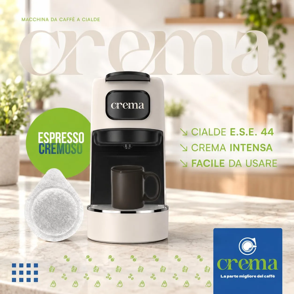 Macchina da Caffè a Cialde E.S.E. Compatta per Espresso Cremoso – Beige - immagine 5