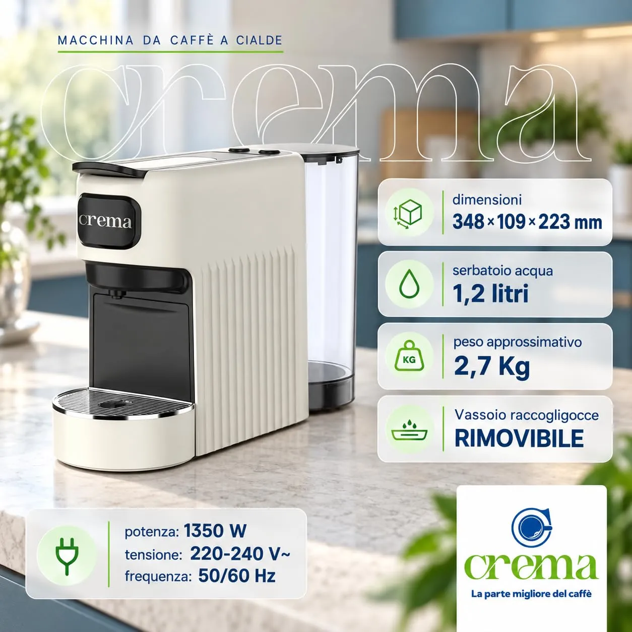 Macchina da Caffè a Cialde E.S.E. Compatta per Espresso Cremoso – Beige - immagine 6