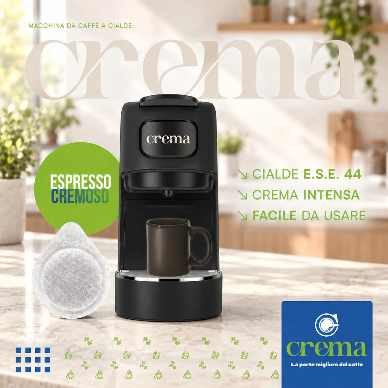 Macchina da Caffè a Cialde E.S.E. Compatta per Espresso Cremoso – Nera - immagine 5