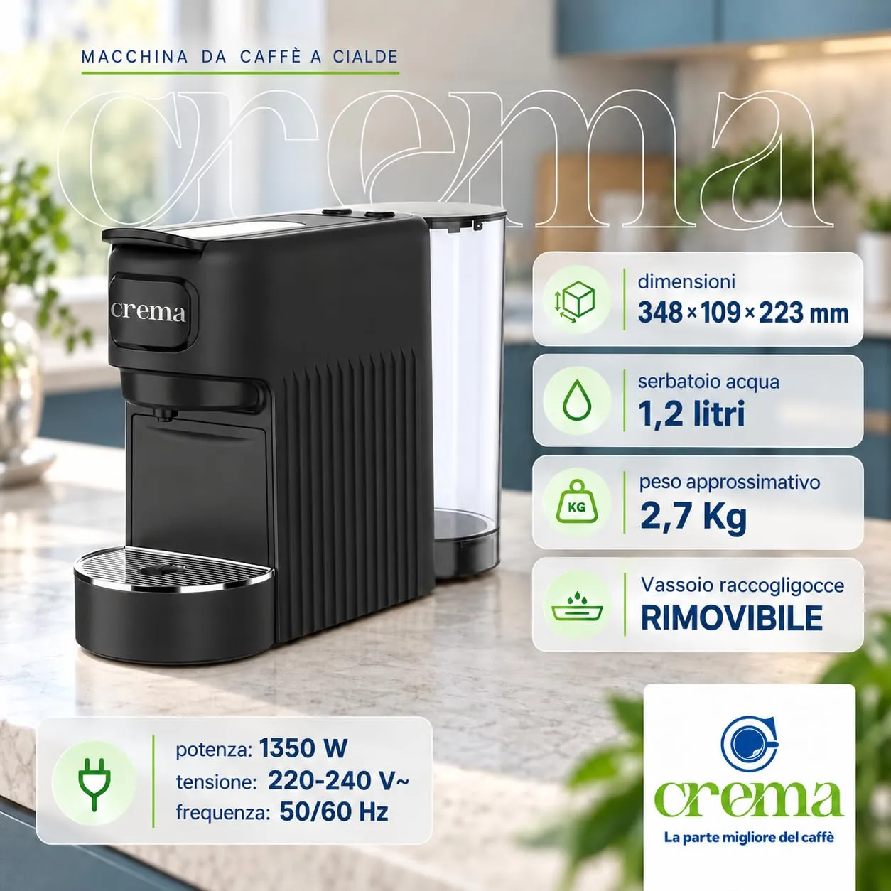 Macchina da Caffè a Cialde E.S.E. Compatta per Espresso Cremoso – Nera - immagine 6