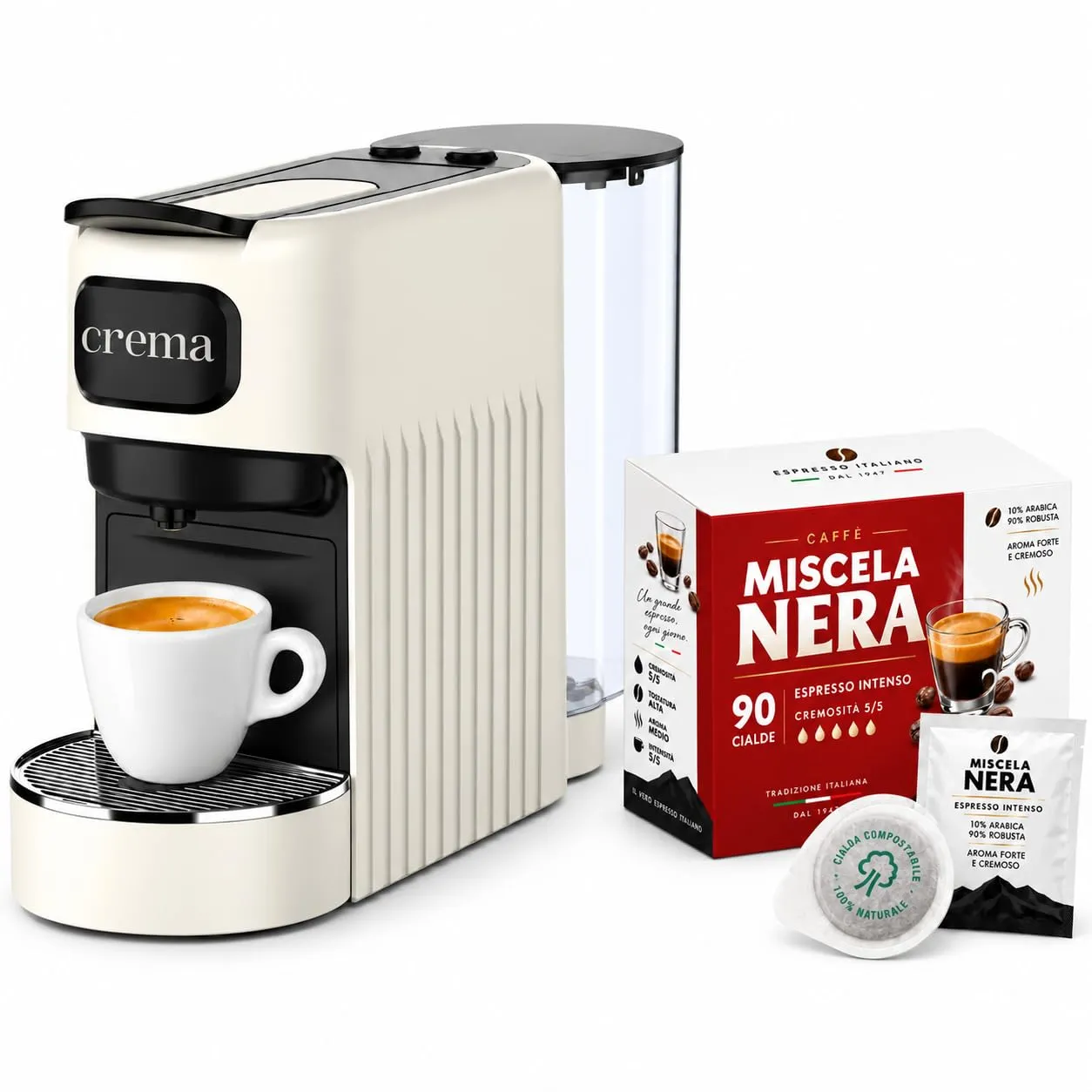Macchina da Caffè + 90 Cialde E.S.E. Compatta per Espresso Cremoso – Beige - immagine 1
