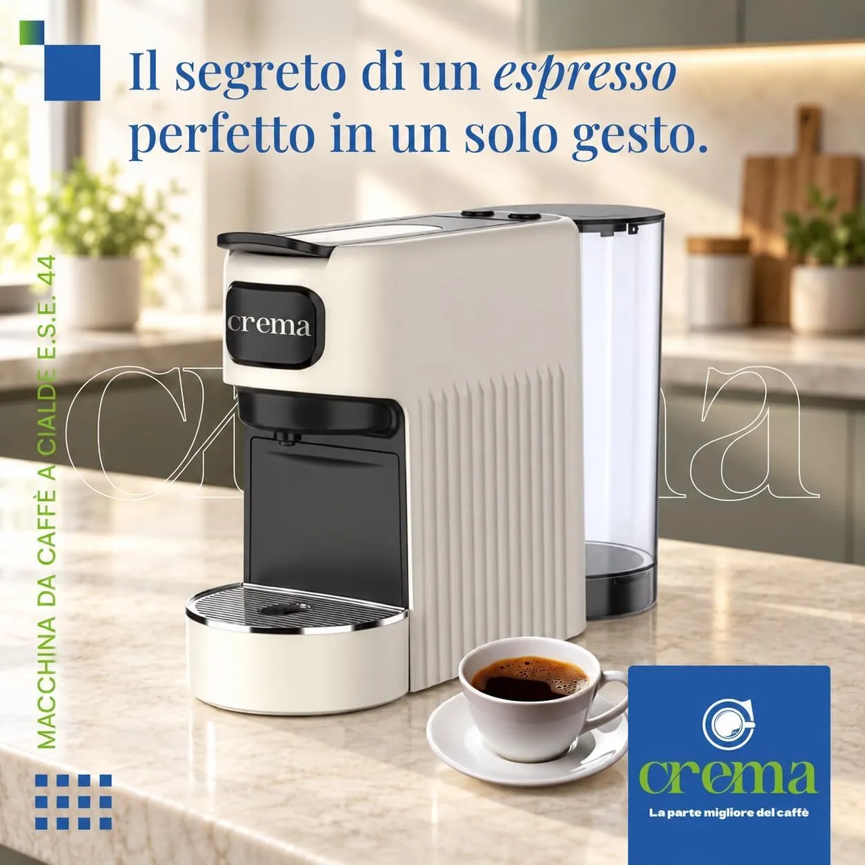 Macchina da Caffè + 90 Cialde E.S.E. Compatta per Espresso Cremoso – Beige - immagine 3