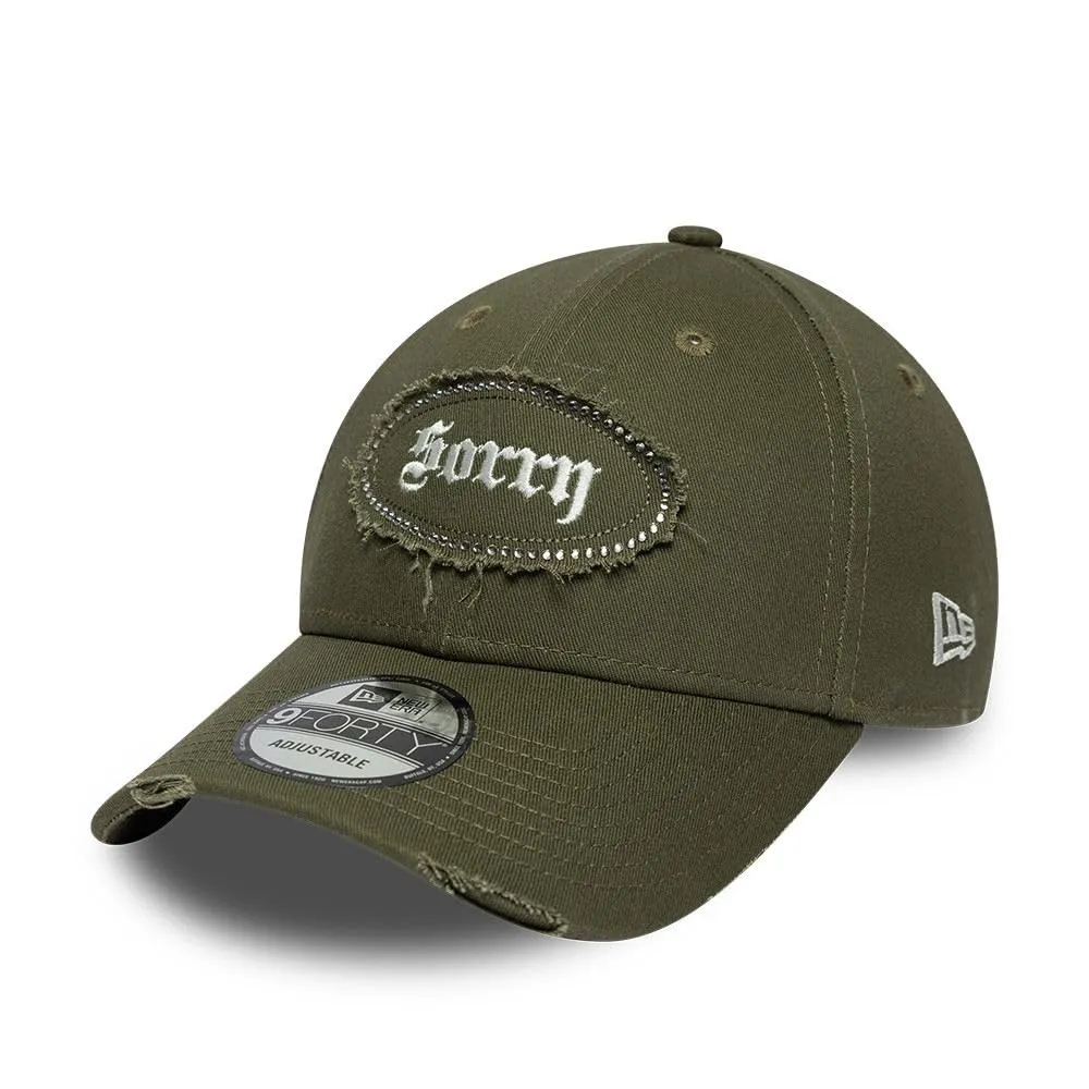 New Era Sorry Gem Patch Distress 9Forty Adjustable Cappellino Oliva - immagine 1