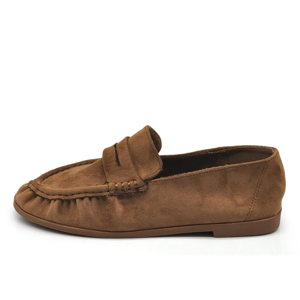 Mocassini Donna Morbidi Scamosciati, Penny Loafer con Bordo Arricciato, Scarpe Basse Comode Casual H178 Beige N.38 - immagine 4