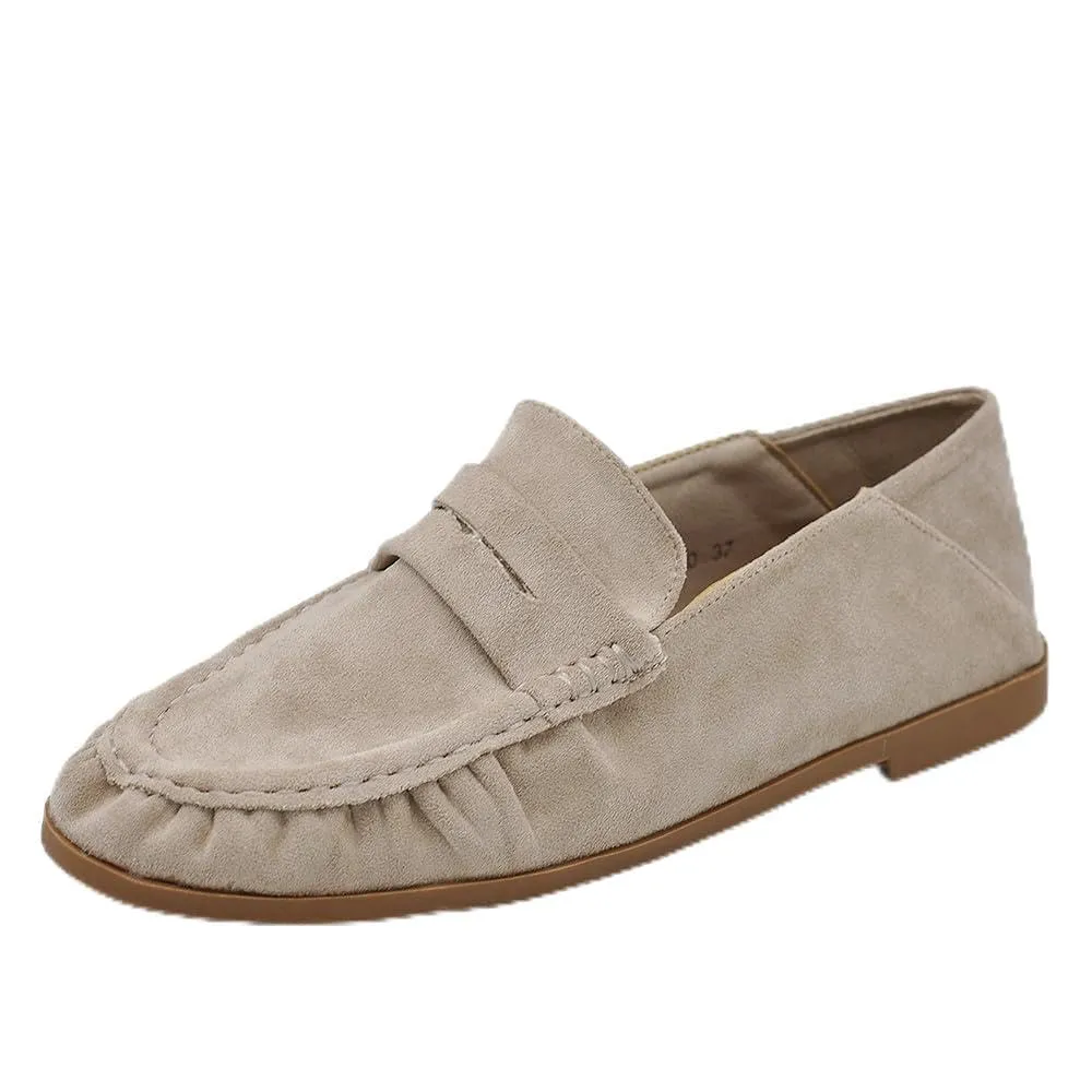 Mocassini Donna Morbidi Scamosciati, Penny Loafer con Bordo Arricciato, Scarpe Basse Comode Casual H178 Beige N.41 - immagine 1