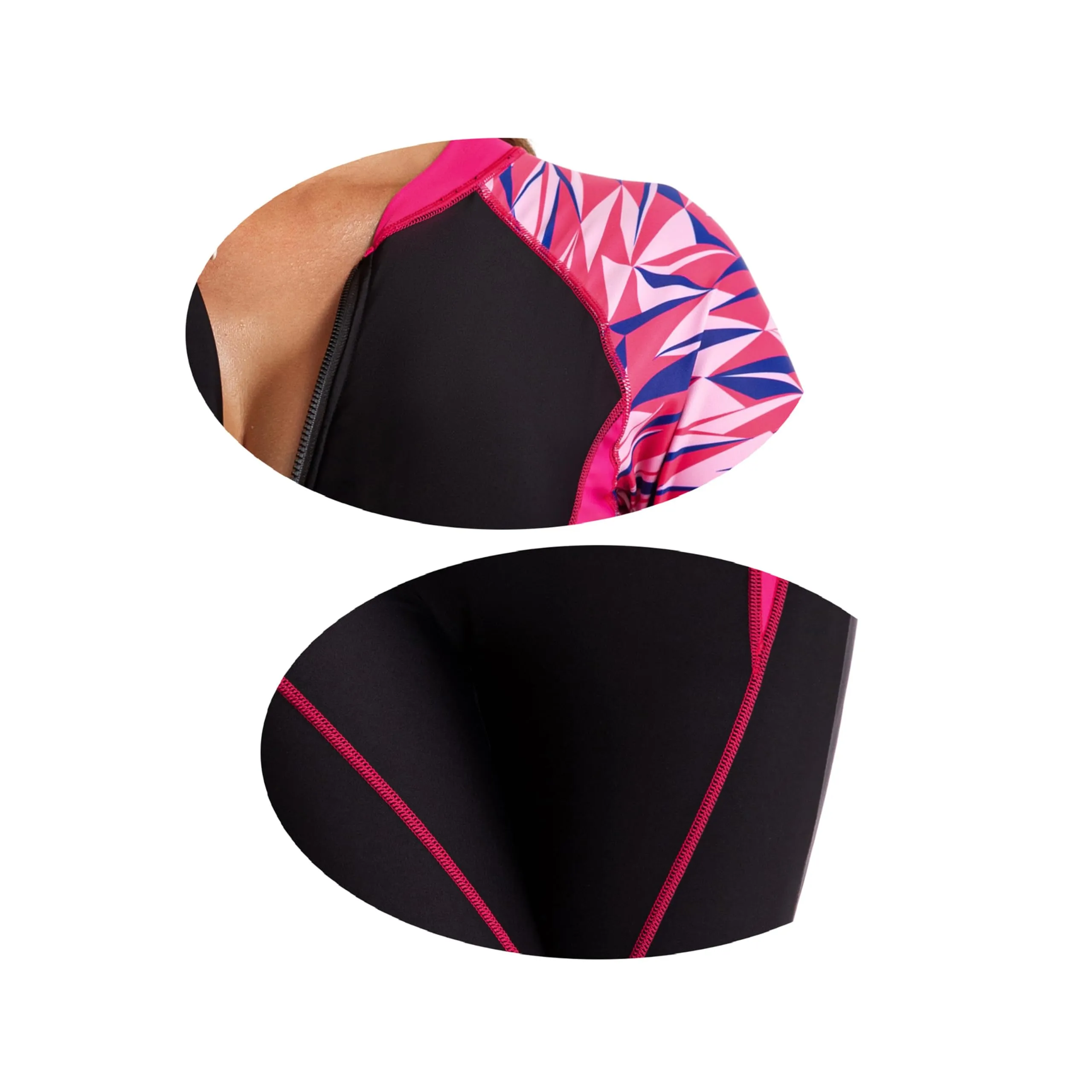 BEACHKINI Rash Guard Donna, Costume Intero a Maniche Lunghe con Cerniera Frontale, Fino al Ginocchio, Geometrico Rosa,M - immagine 6