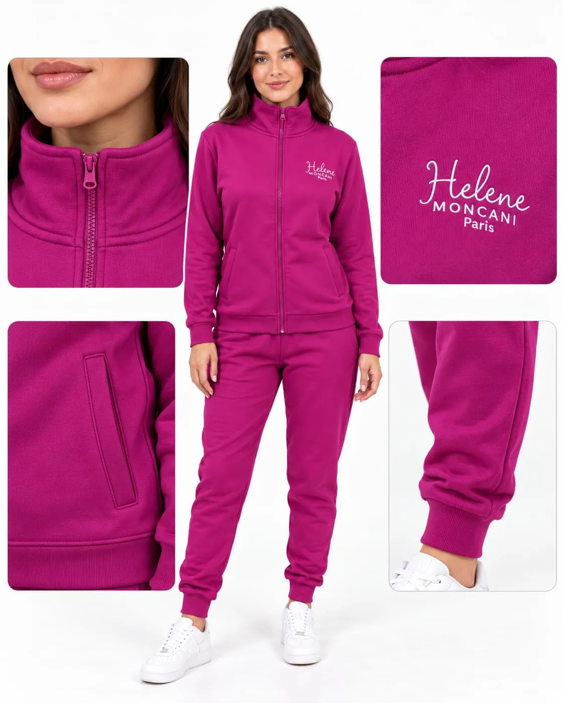 GX GARGIX Tuta Donna Invernale 2 Pezzi in Cotone, Felpa con Zip e Pantaloni Jogger, Completo Sportivo Donna con Tasche Alla Giacca, Polsini Elasticizzati (IT, Testo, S, Regular, Regular, GX/CHANT-FUXIA) - immagine 2