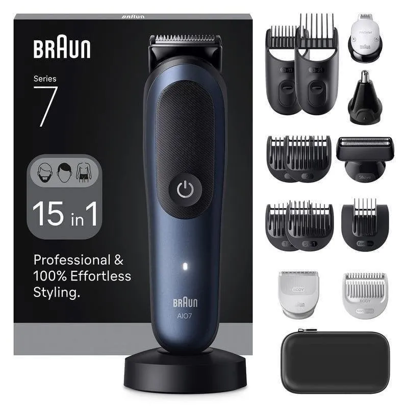 Regolabarba Multifunzione Braun AIO7560 Senza Filo 120min Impermeabile 14 Impostazioni 9 Pettini Ricarica Rapida - immagine 1