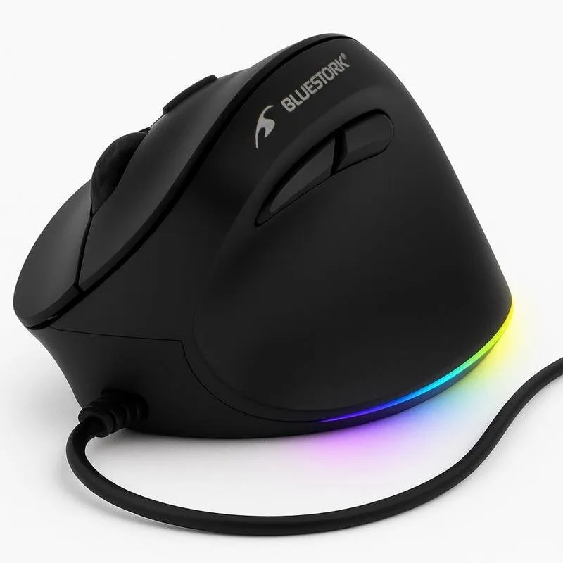 Mouse Bluestork Ergo Lumi cablato 3600DPI Nero RGB 6 Pulsanti Ergonomico - immagine 1