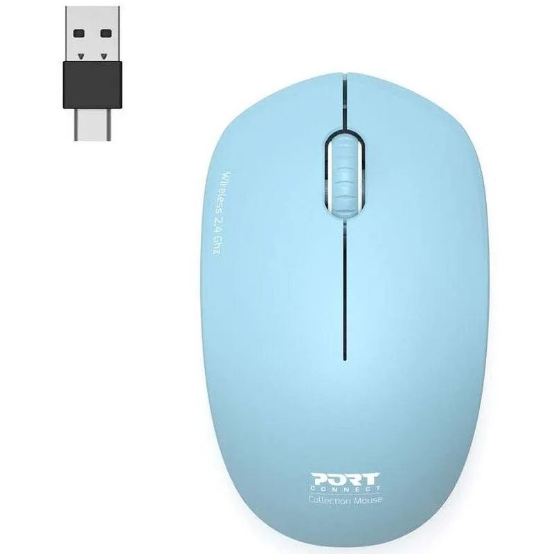 Mouse Port Designs 900544 Wireless RF 1600DPI Turchese Ambidestro Compatibile USB - immagine 1