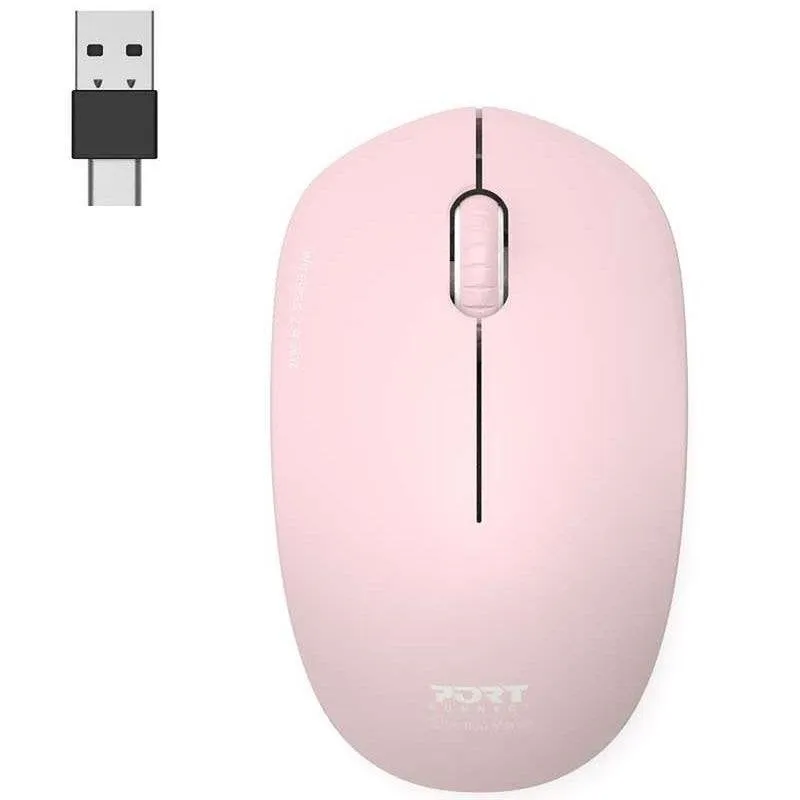 Ratón Port Designs 900541 Wireless 1600 DPI Rosa USB-A USB-C Ambidestro - immagine 1