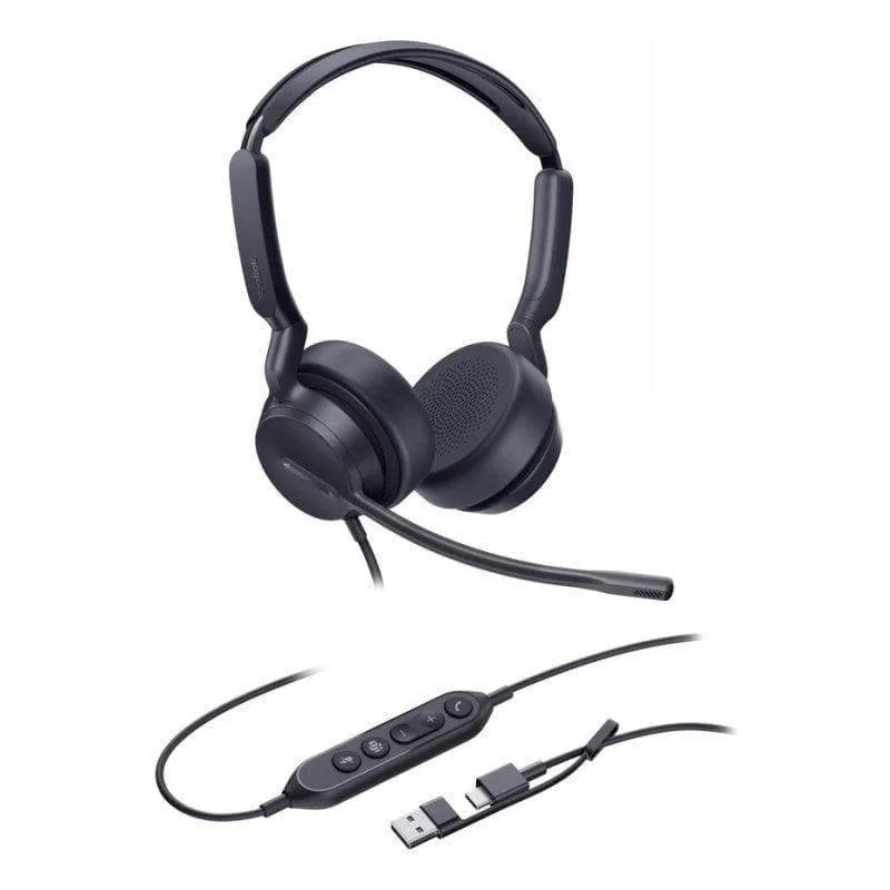 Auricolari Yealink UH42 Dual con cavo USB-C/A, Cancellazione Rumore, Chiamate/Musica, Nero - immagine 1