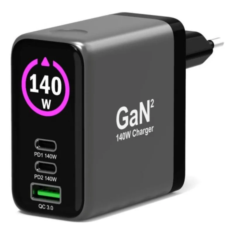 Caricabatteria Port Designs 902140PEU USB-C 140W GaN Power Delivery OLED 2m Nero - immagine 1