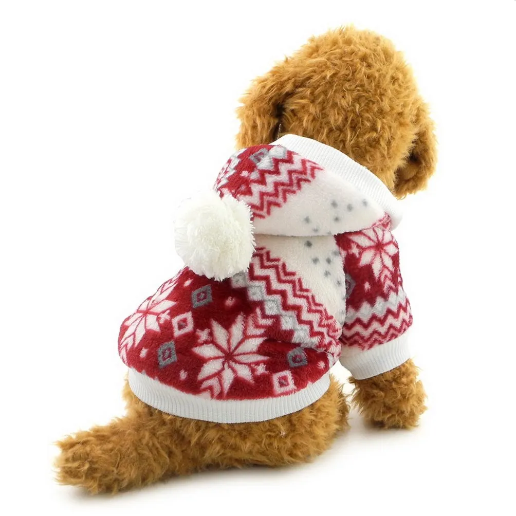 Selmai - Cappotto natalizio con cappuccio per cani di piccola taglia, in pile, con motivo a fiocchi di neve - immagine 1