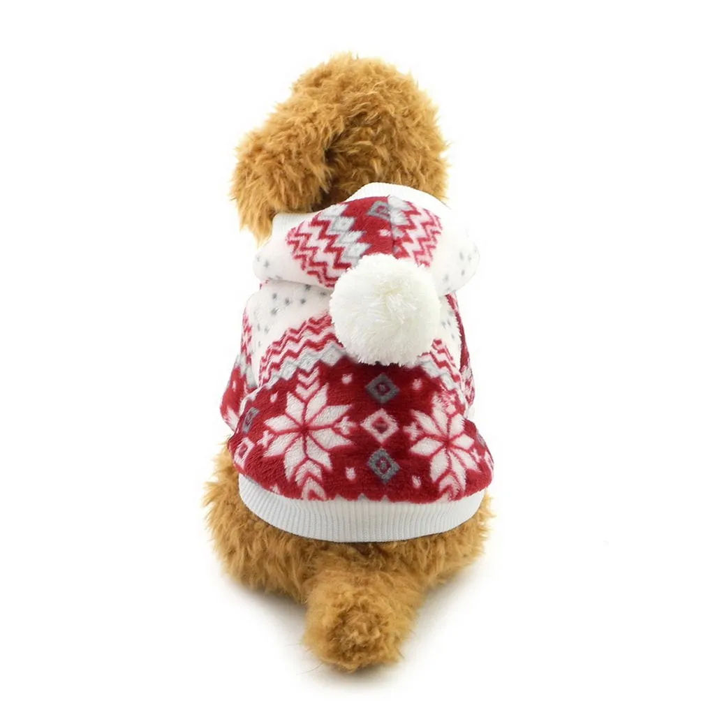 Selmai - Cappotto natalizio con cappuccio per cani di piccola taglia, in pile, con motivo a fiocchi di neve - immagine 5