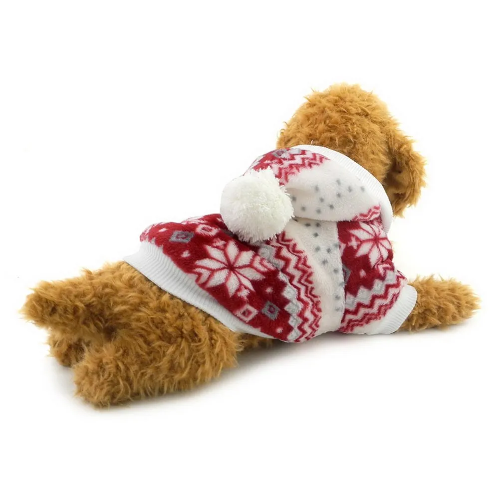 Selmai - Cappotto natalizio con cappuccio per cani di piccola taglia, in pile, con motivo a fiocchi di neve - immagine 6