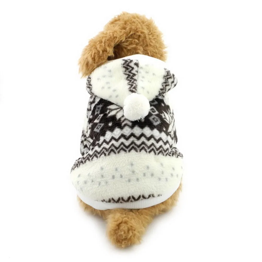 Selmai - Cappotto natalizio con cappuccio per cani di piccola taglia, in pile, con motivo a fiocchi di neve - immagine 4