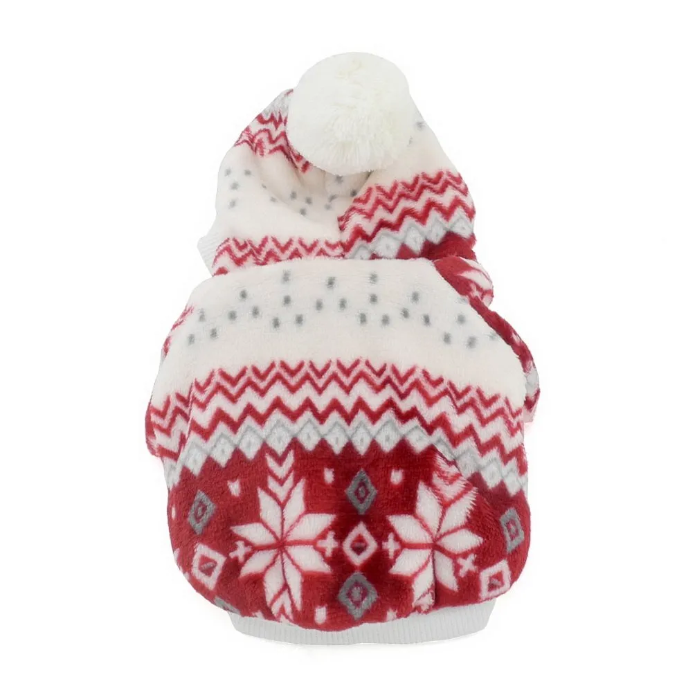 Selmai - Cappotto natalizio con cappuccio per cani di piccola taglia, in pile, con motivo a fiocchi di neve - immagine 2