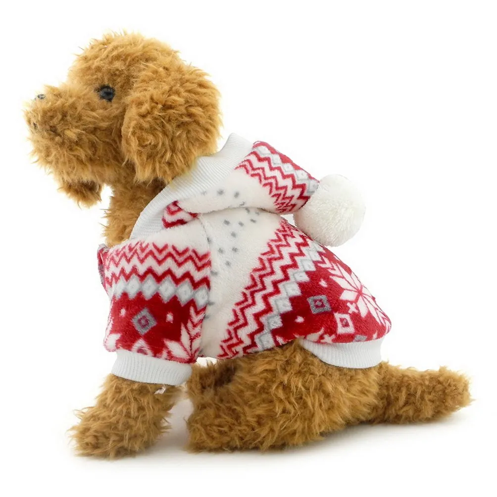 Selmai - Cappotto natalizio con cappuccio per cani di piccola taglia, in pile, con motivo a fiocchi di neve - immagine 4