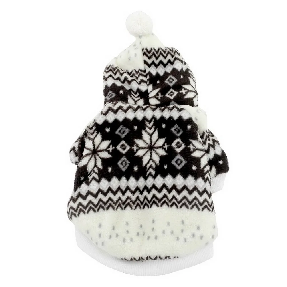 Selmai - Cappotto natalizio con cappuccio per cani di piccola taglia, in pile, con motivo a fiocchi di neve - immagine 2