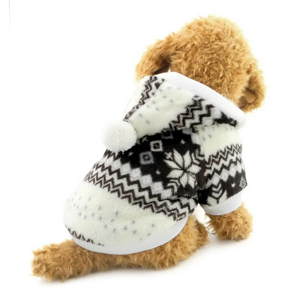 Selmai - Cappotto natalizio con cappuccio per cani di piccola taglia, in pile, con motivo a fiocchi di neve - immagine 1