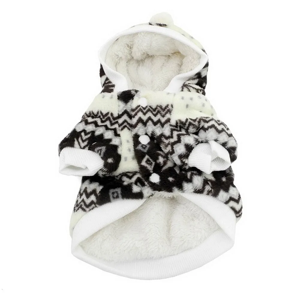 Selmai - Cappotto natalizio con cappuccio per cani di piccola taglia, in pile, con motivo a fiocchi di neve - immagine 3
