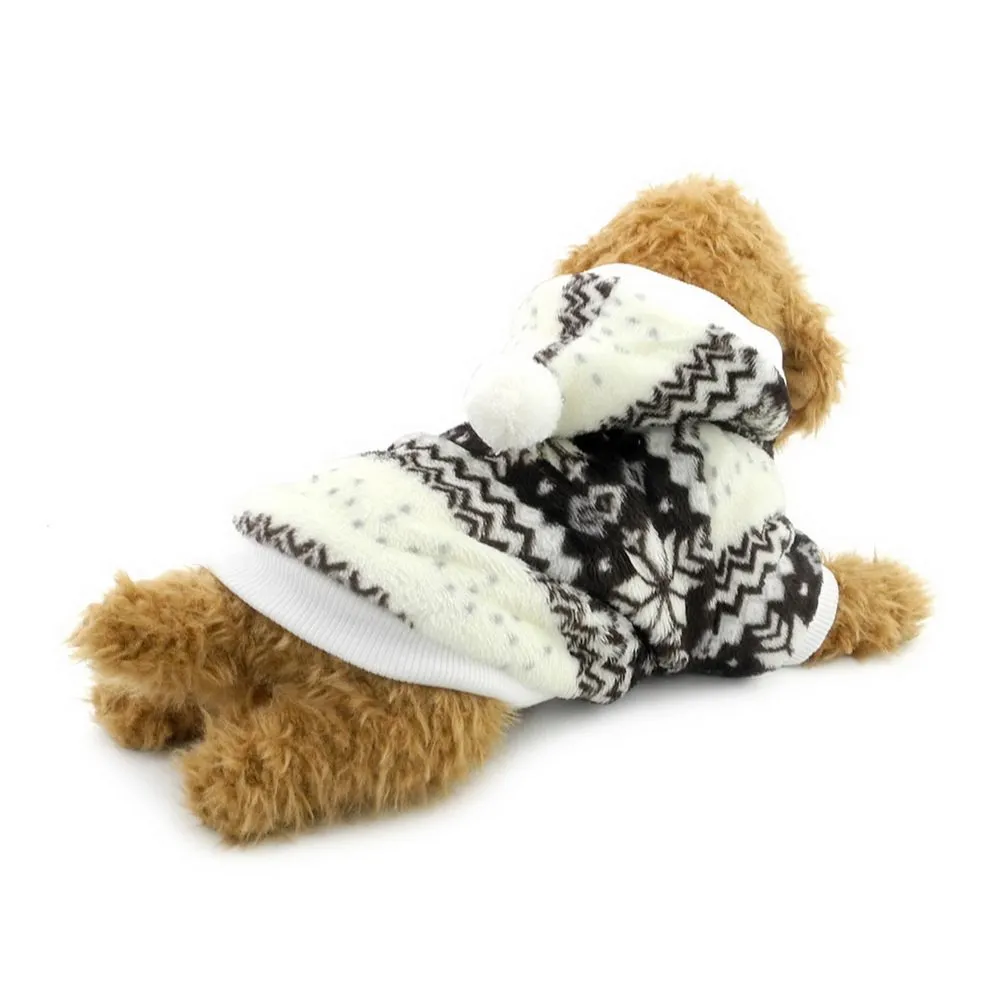Selmai - Cappotto natalizio con cappuccio per cani di piccola taglia, in pile, con motivo a fiocchi di neve - immagine 6