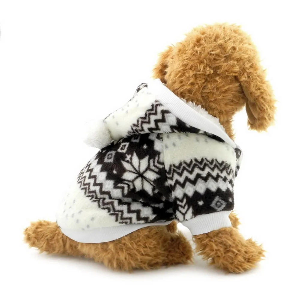 Selmai - Cappotto natalizio con cappuccio per cani di piccola taglia, in pile, con motivo a fiocchi di neve - immagine 5