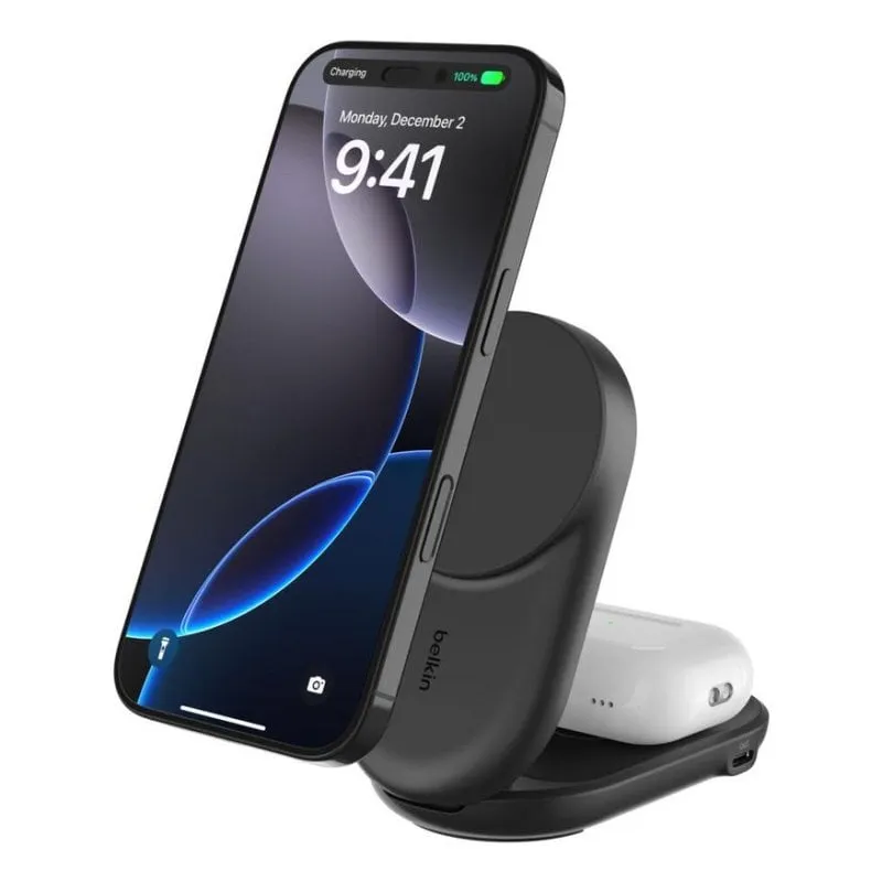 Caricabatterie wireless Belkin WIZ039KQBK Qi2 2-in-1 magnetico pieghevole 25W raffreddamento ChillBoost nero - immagine 1