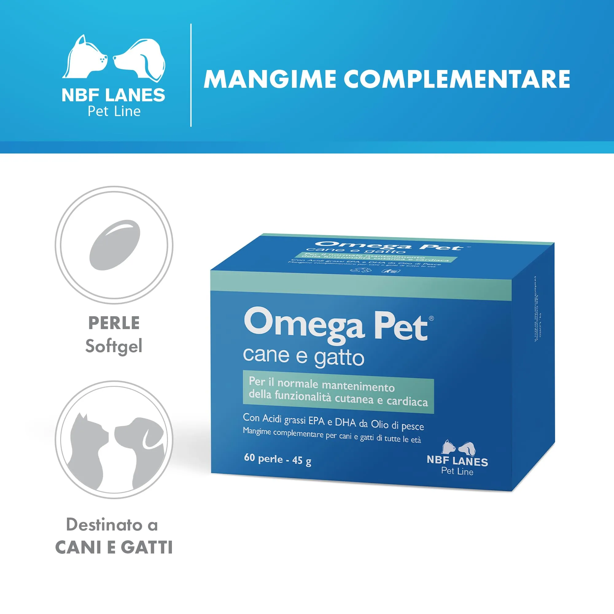 NBF Lanes | Omega Pet Cane e Gatto, 60 Perle Appetibili, per il Normale Mantenimento della Funzionalità Cutanea e Cardiaca - immagine 2