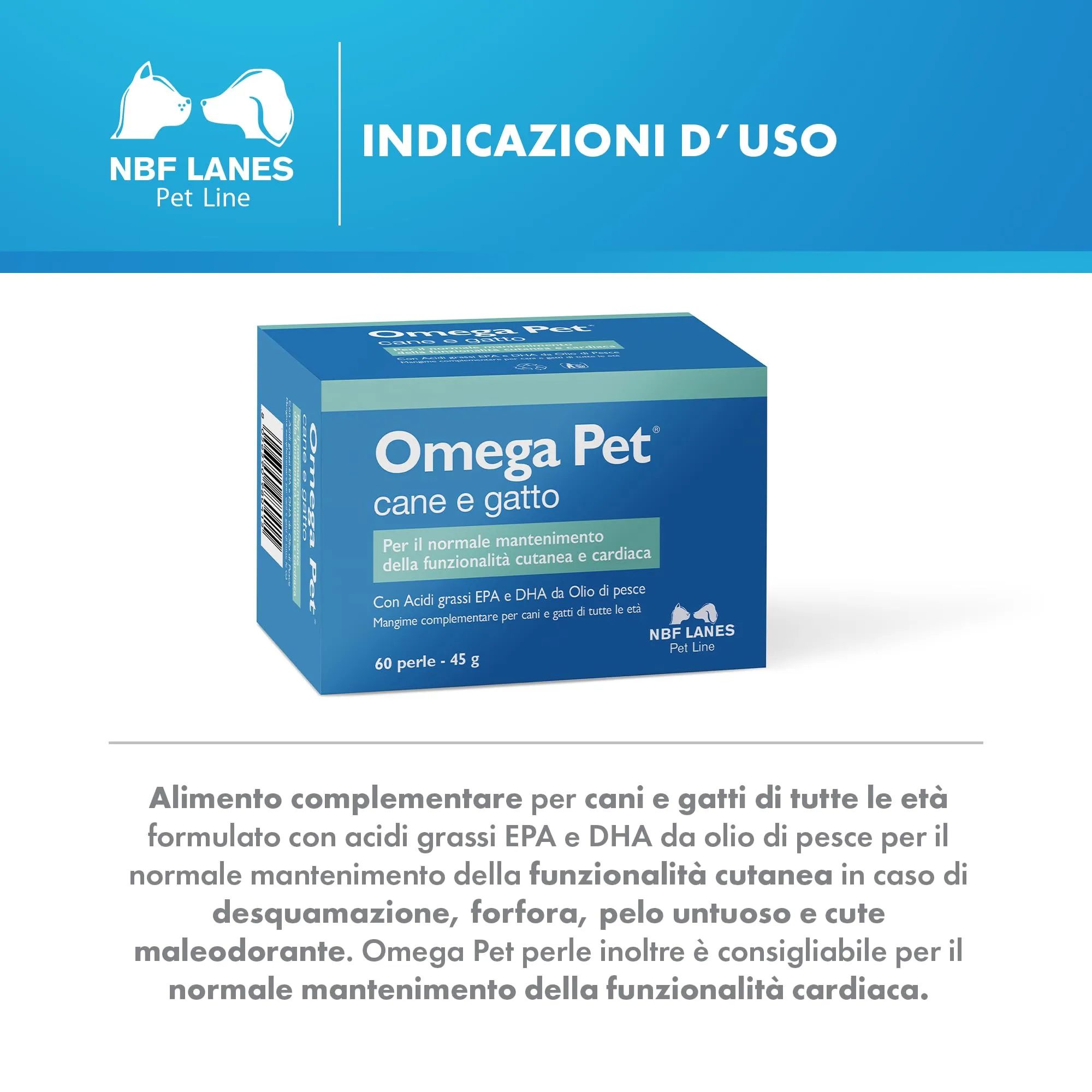 NBF Lanes | Omega Pet Cane e Gatto, 60 Perle Appetibili, per il Normale Mantenimento della Funzionalità Cutanea e Cardiaca - immagine 3